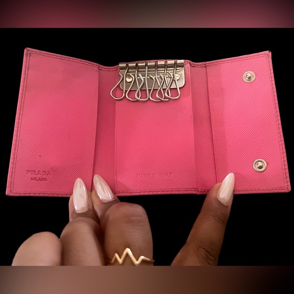 PRADA Pink Saffiano Leather Key Case - Picture 4 of 11